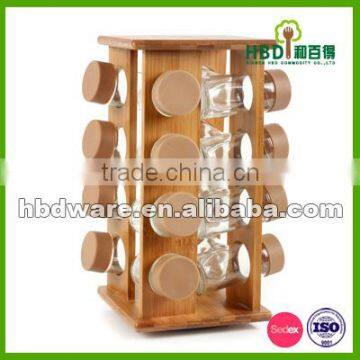 Hot selling high quality glass spice bottle with wood rack,spice rack wholesale