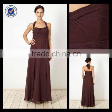 Mature Halter chocolate Floor Length Empire Bridesmaid Dress bm00049