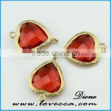 Factory Direct Price Custom Gold Plated Heart Shape Wine Red Stone Pendant For Necklace