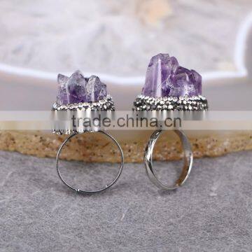 Fashion Purple Amethyst Druzy Ring Pave Crystal Amethyst Stone Ring