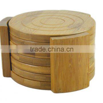 DT017 All Natural Round Bamboo Coaster, Set of 6 PCS in Holder Bamboo Table Mat photo-2