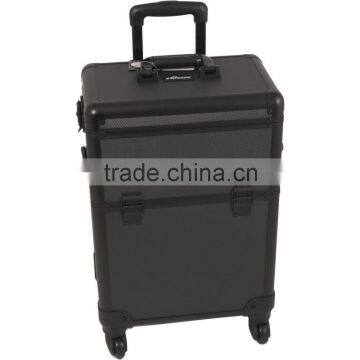Black Texture Professional Aluminum Rolling Cosmetic Case Makeup 4-Wheel Trolley photo-2