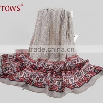 Large Fashion Girls Women Shawls and Stoles Scarf Wraps 100% Cotton Voile Hyacinthus Orientalis Pattern With Tassels Design photo-6