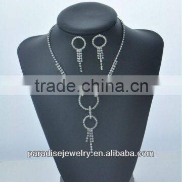 Promotional round shaped silver plated stainless steel Rhinestone jewelry set(Lead, Nickel & Cadmium Free)-NEW052107