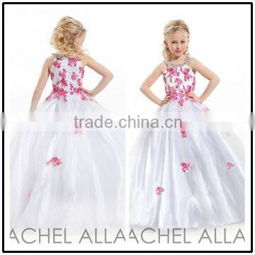 Red Lace Appliqued Ball Gown Custom Made Vestidos Flower Little Girl for Wedding Party TF023 white girl dresses