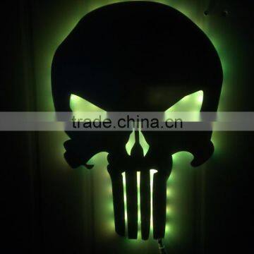 Creative Punisher Skeleton Shape Design Wall LED Light Mirror, Remote Control Colorful Decorative House Wall Mirror Light photo-3