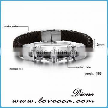 Wholesale Stainless Steel Charm pu Leather Bracelet Man photo-2