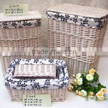 2013latested new design willow wicker laundry basket with lid and fabric fou big hotel