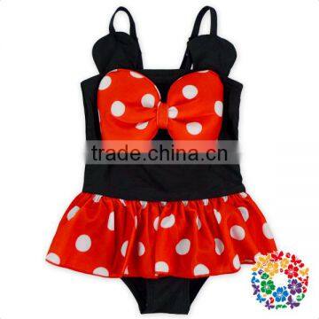 Adorable Black Red Cartoon Kids Girls Swimwear Bikini