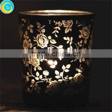 Black Laser Cut Rose Glass Candle Containers Candlestick photo-3