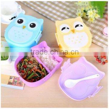 WHOLESALE Plastic OWL Lunch Box With Spoon,Cute Cartoon Owl Student Food Container,OWL Shape Animal Cartoon Plastic Lunch,