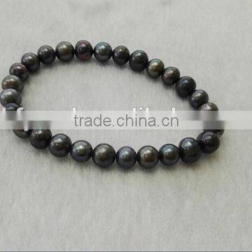 6-7mm Black Near Round Freshwater Pearl Bracelet photo-2