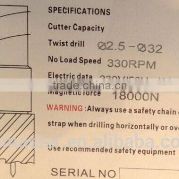German Quality Magnetic Based Drill Machine for Steel Boards Drilling 220V (MAG32T) 32mm Twist Drill photo-5