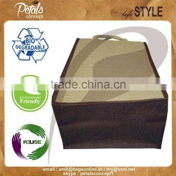Six Bottle Jute Wine Bag With Partition for OEM - Made From pp Laminated Fabric photo-3