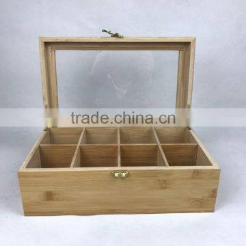 custom luxury finish bamboo/wooden tea box with 8 compartments