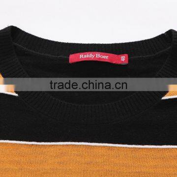 Mens Brand Wool Black Yellow Crew Neck Stripe Wool Sweater photo-4