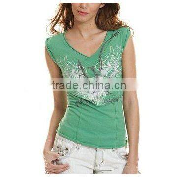 97% cotton, 3%spandex, 180gsm, sleeveless, V- neck, Ladies' Tops