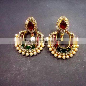 Indian Jewelry Ethnic Pearl Kundan Earrings photo-5