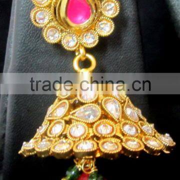 GOLD PLATED Polki Necklace Jhumka Chandelier EARRING Set photo-5