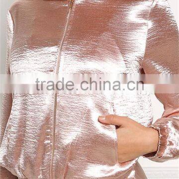 MGOO 2017 High Quality Custom 100% Satin Shiny Bomber Jackets For Women Tracksuits Women Crepe Tops Coat photo-4
