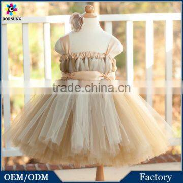 Empire Waist With Satin Sash Champagne Gold Layered Lace Flower Girls Christmas Party Prom Tutu Wedding Dress