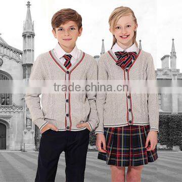 Latest Grey Custom Unisex Cardigan Sweater School Uniform Design photo-3