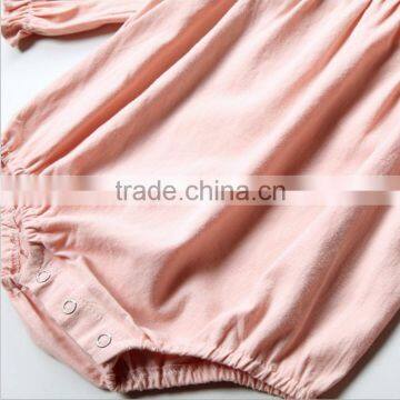 Baby Boutique Clothes Soft Infant Soild Pink Long Sleeve Bodysuit Baby Girls White Peter Pan Collar Romper Jumpsuit photo-2