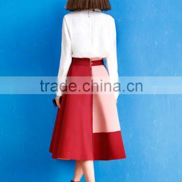 2015 Winter Hot Sale Womens A-Line High Waist Patchwork Long Skirt photo-3