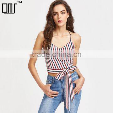 Bownot and stripe tank top, ladies fashion new design clothing 2017