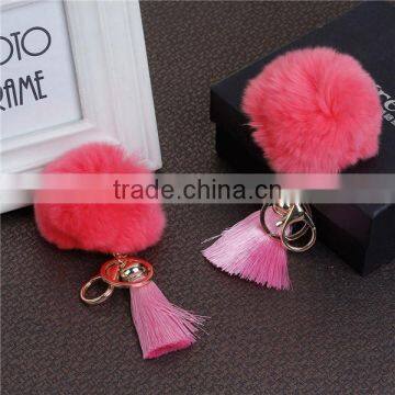 Gold Plated Watermelon Red Angora Pom Pom Ball Pink Rayon Tassel Promotional Keychain photo-3