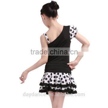 Children Polka Dot Salsa Samba Tango Ballroom Latin Skirts Suit Girls Kids Unequal Dew Shoulder Latin Dance Dress photo-3