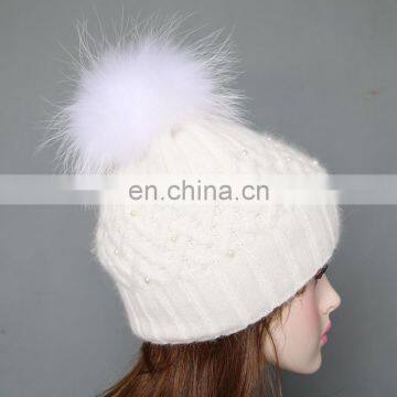 White solid color ladies girls winter hats wool blen beanies