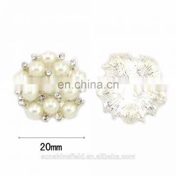 Alloy Rhinestone Button with pearl for Accessories clear with silver plating