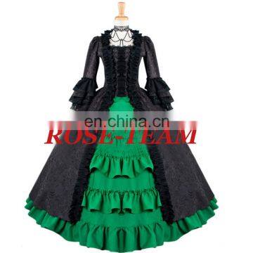 Rose Team-Free Shipping Custom-made Elegant Black & Green Victorian Dress Costume Gothic Dress Ball Gown