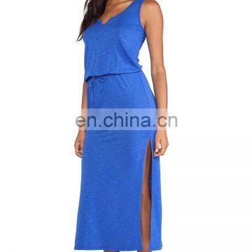 CHEFON Split v Ankle Length Jersey Knit Maxi Dress photo-2