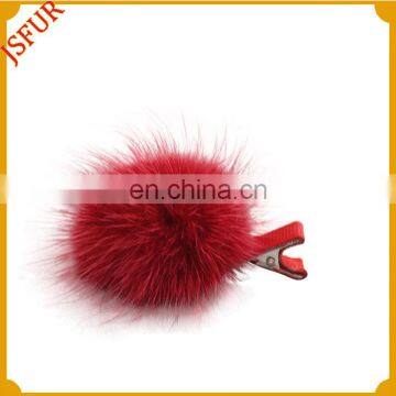 Fluffy mink fur pompom lovely colorful cute fur ball hairpin