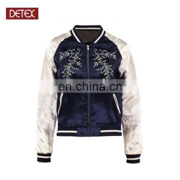 Hot Selling Woman Embroidered Satin Baseball Jacket Wholesale