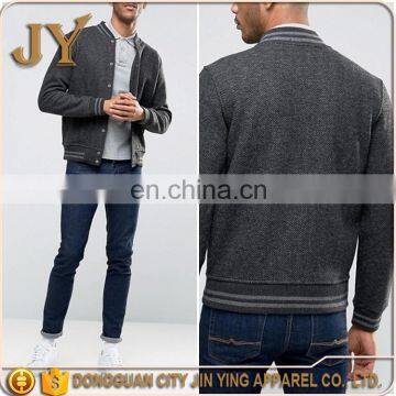 Press-stud Placket Ribbed Trims Men's Grey Varsity Jackets with Baseball Collar JYABE014