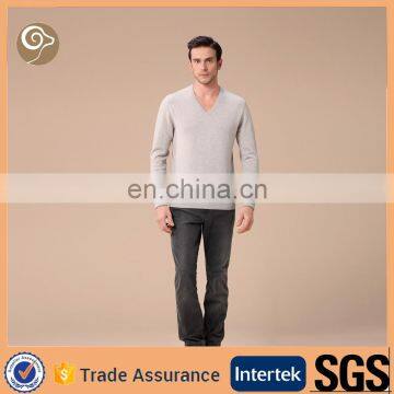 men grey simple style v neck cashmere pullover