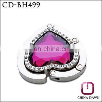 Heart shape crystal folding purse hanger with diamonds