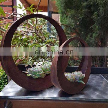 Corten Steel Ring Hanging Planters for garden