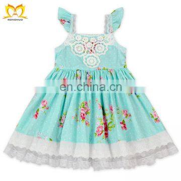 Summer Floral Printed Cotton Lace Baby Girl Party Dress Children Frocks Designs Dress