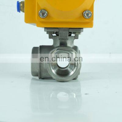 DKV stainless steel SS304 SS316 T or L type Thread pneumatic 3 way ball valve