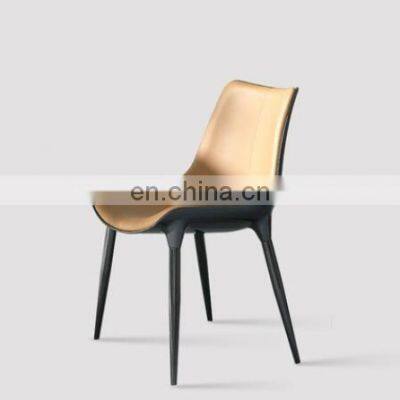 Contemporary Nordic Modern Metal Legs Dining Leather Chairs photo-4