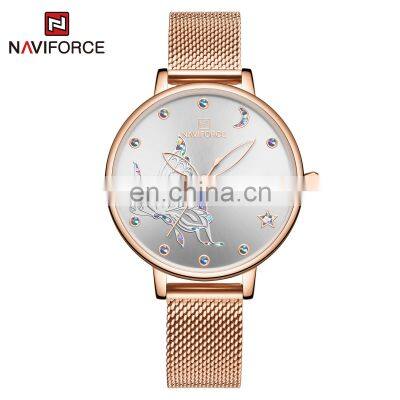 NAVIFORCE NF5011 Women's Diamond Butterfly Pattern Quartz Watches Stainless Steel Mesh Strap Luxury Watch photo-2