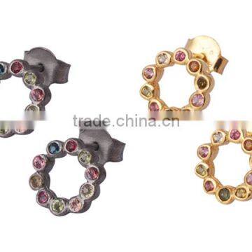 Multi Tourmaline 925 Sterling Silver Studs