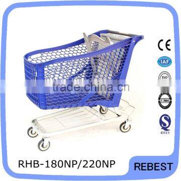 Rolling Plastic Pull Shopping Cart for Supermarket