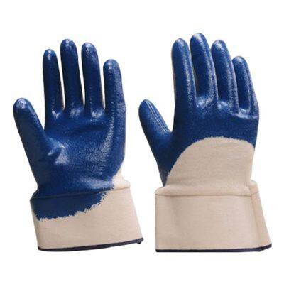 Oil and Gas Resistant Cotton Jersey Liner Safety Cuff Nitrile Rubber Coated Heavy Duty Gloves