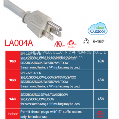 NEMA 5-15P POWER CORD