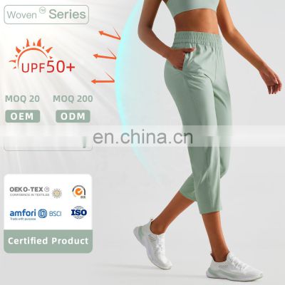 Elastic High Waist Peach Hip Lift Fitness Sweatpants Women Jogging Trouser With Side Pocket